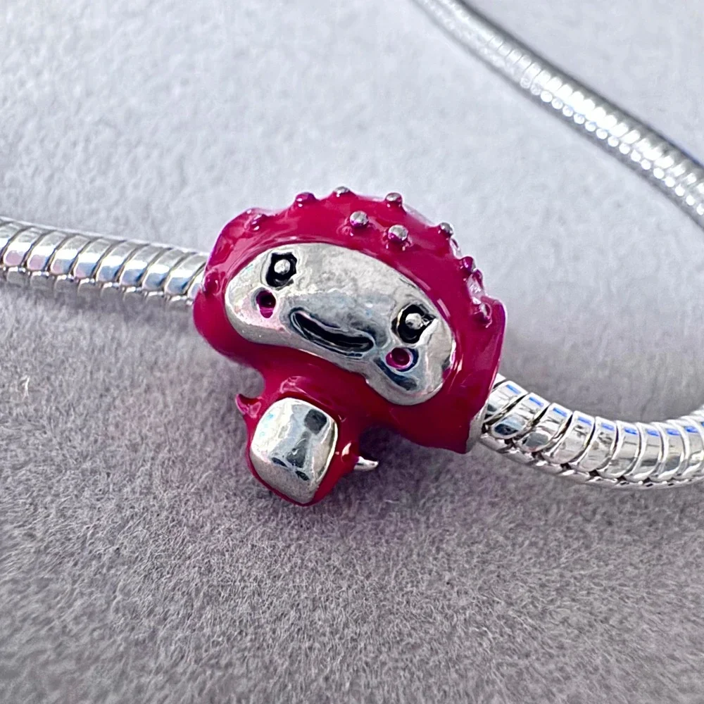 Red Mushroom Monster Charm Bracelet Bead Silver Enamel Fantasy Cute fits PANDORA
